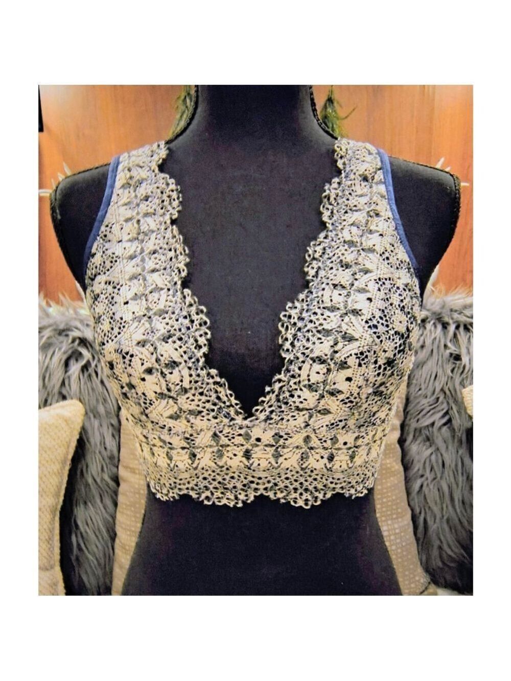 Victoria's Secret Bralette Beige Blue Lace Women's Small - Picture 1 of 4